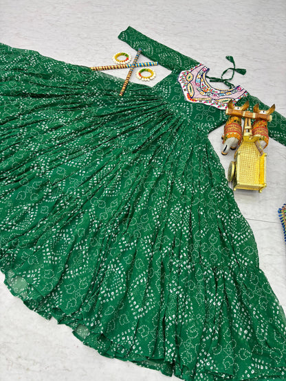 Green Color Beautiful Georgette Fabric navratri Gown