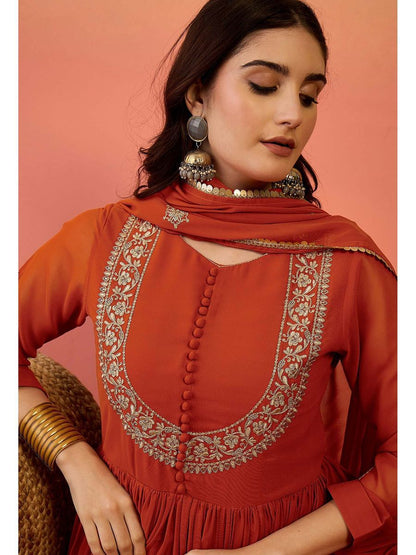georgette with embroidery sequence work gown and dupatta set fully stitched