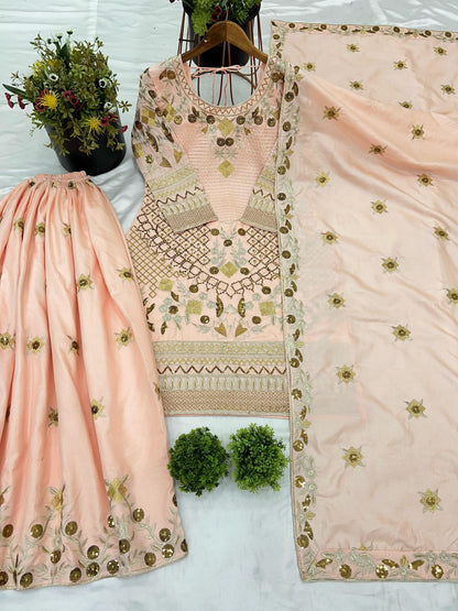 Beige Color Beautiful Cotton Heavy Partywear Suit