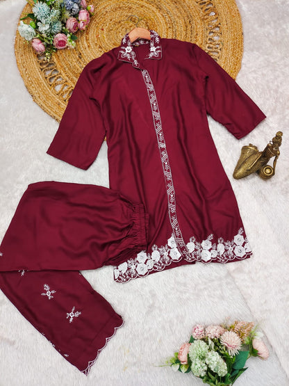 Beautiful Summer Wear Rayon Co-ord set in Red color