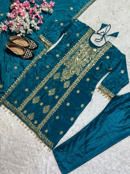 Chinnon Silk With Heavy Embroidery Coding Sequence Work Dress