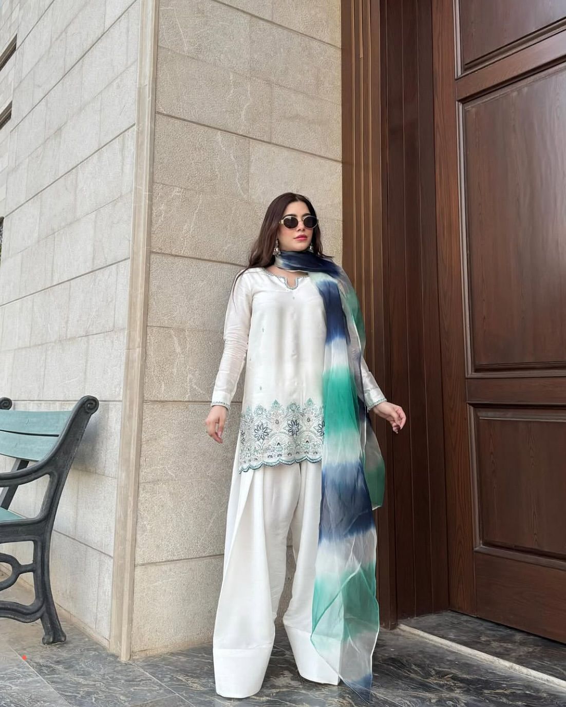 Roman Silk Fabric Salwar Kameez in Off white color