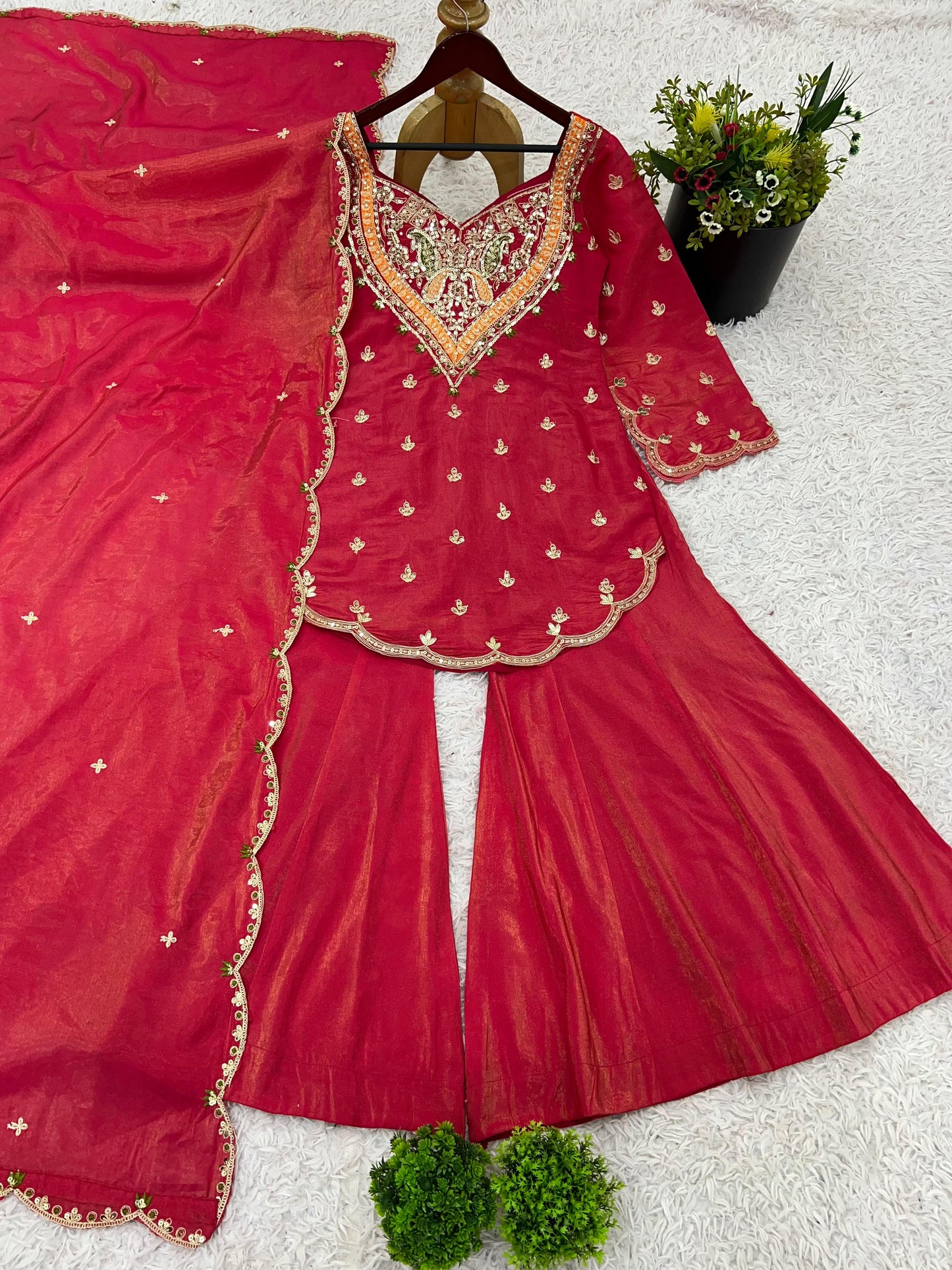 simar silk with embroidery work top-bottom and dupatta set fully stitched ready to wear