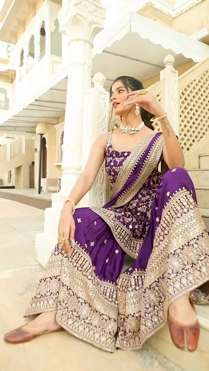 purple colour beautiful partywear sharara dress