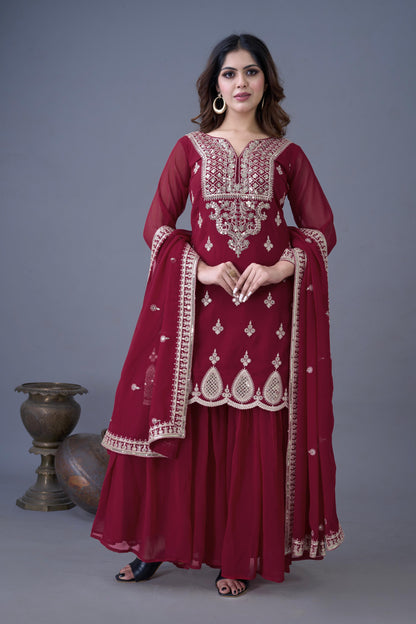 Designer Red Color Partywear Dress in Georgette Fabric