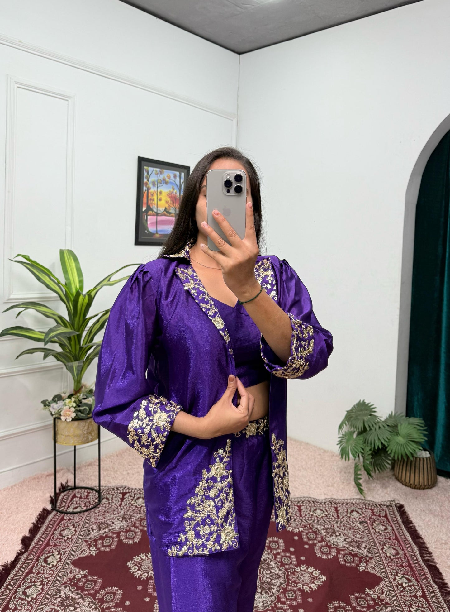 Trending Indo-Western Koti, Blouse & Plazzo With Embroidered Work