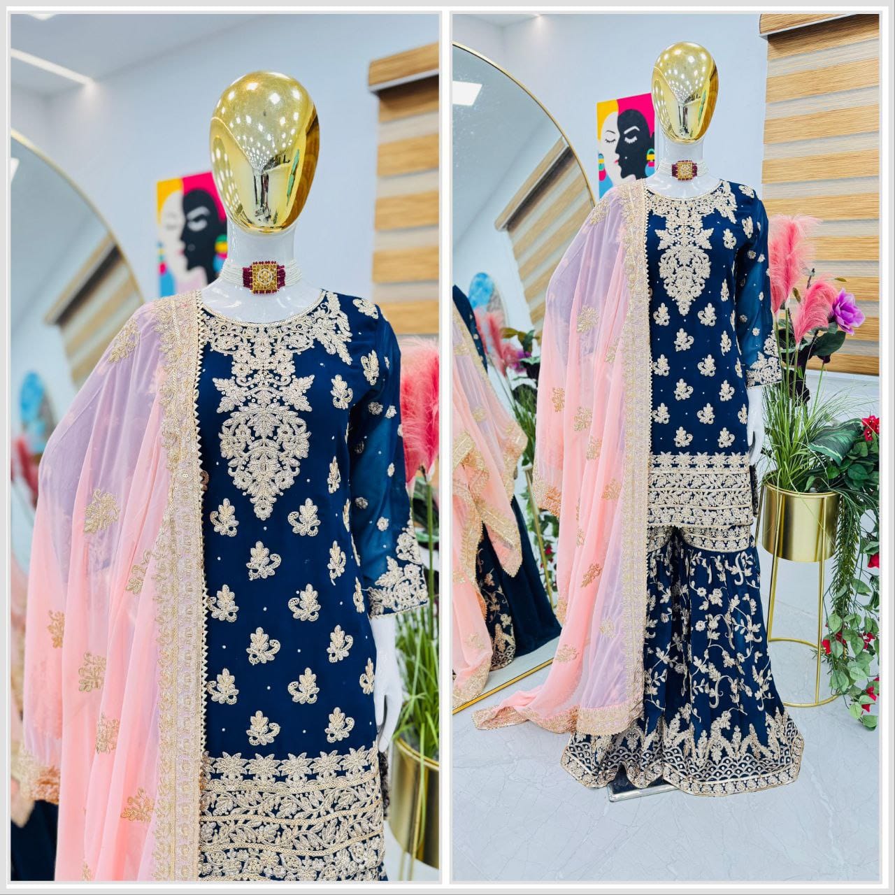 Blue Color Beautiful Sharara Dress in Georgette Fabric