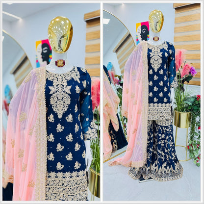 Blue Color Beautiful Sharara Dress in Georgette Fabric
