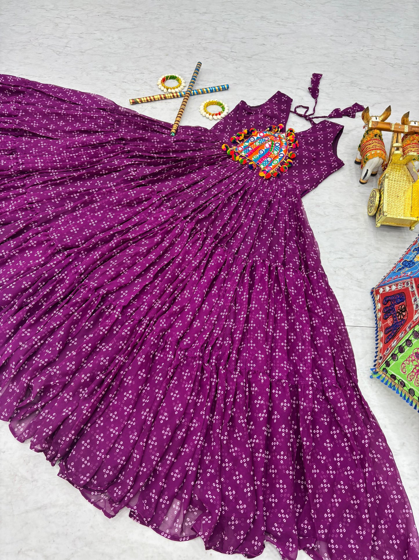 Navratri Special Gamathi Work Gown in purple color