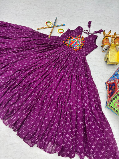 Navratri Special Gamathi Work Gown in purple color