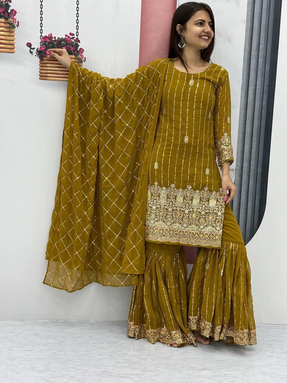 Embroidered Suit & Sharara in georgette fabric