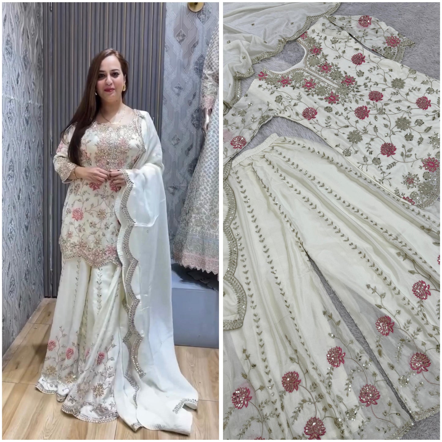 Fashionable Collection 3 Piece Fancy Kurti With Flared Plazzo And Dupatta