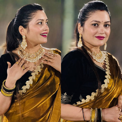 Golden Color Soft Tissue Silk Fabric saree