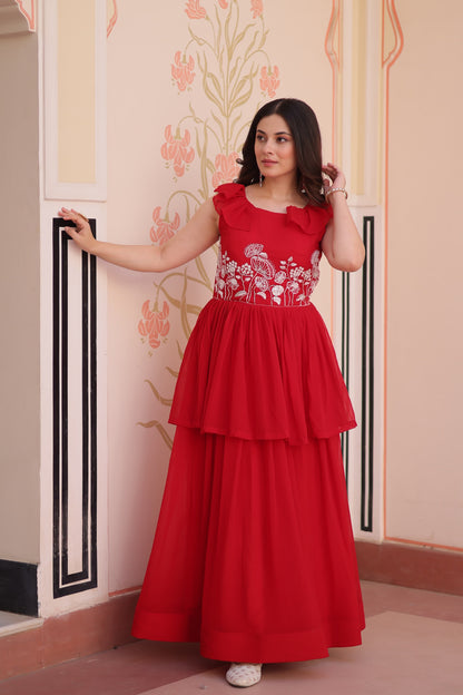 red Color Beautiful Gown in Georgette Fabric