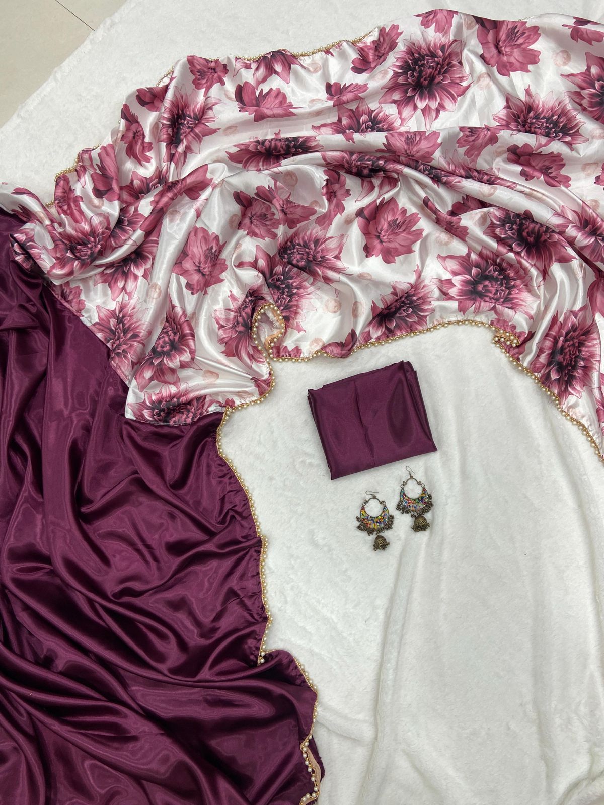Half Half Satin Saree Collection With Beautiful Flower Print