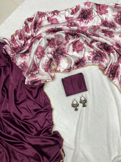 Half Half Satin Saree Collection With Beautiful Flower Print