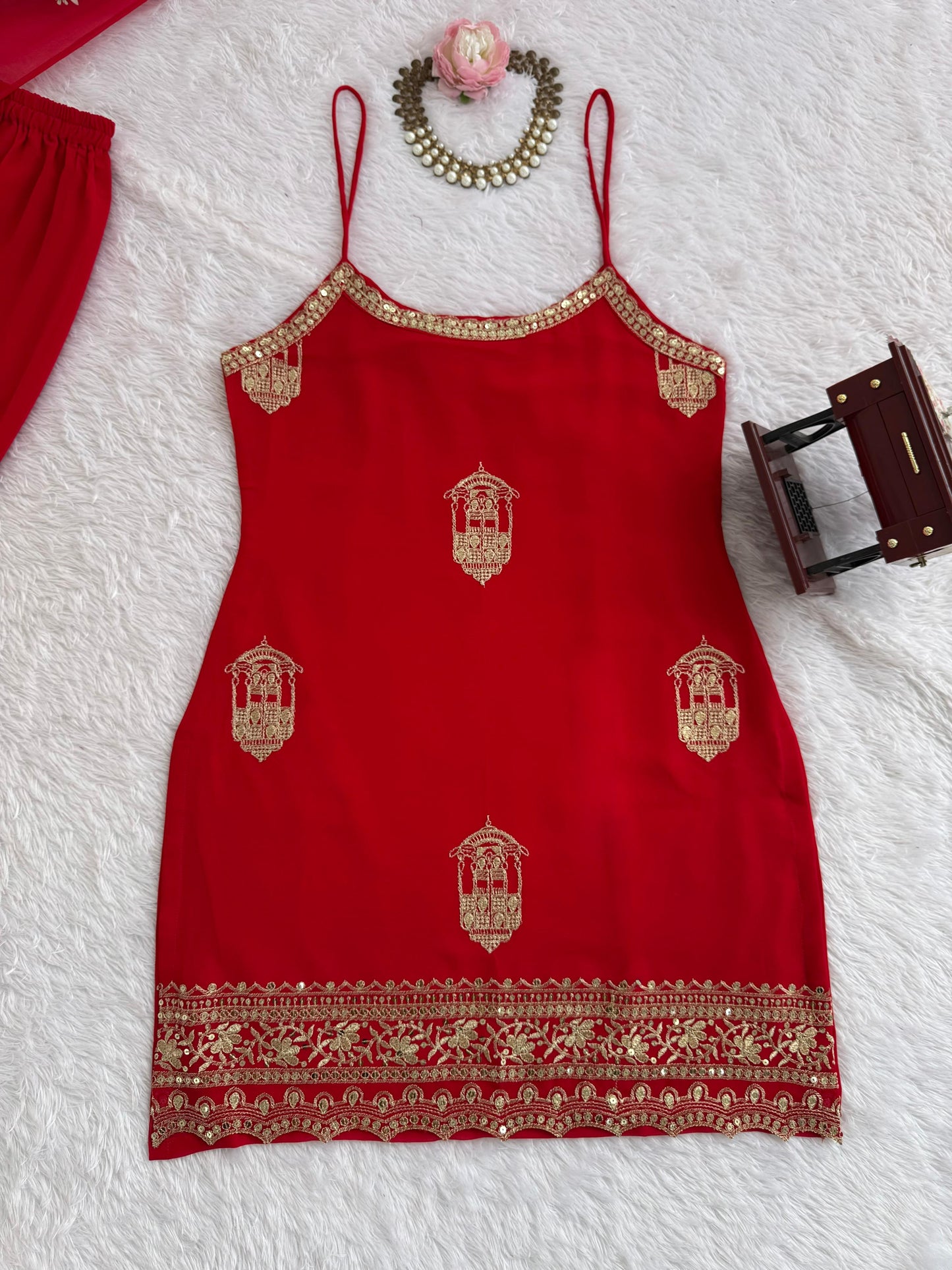 designer sharara set in red colour for karva chauth