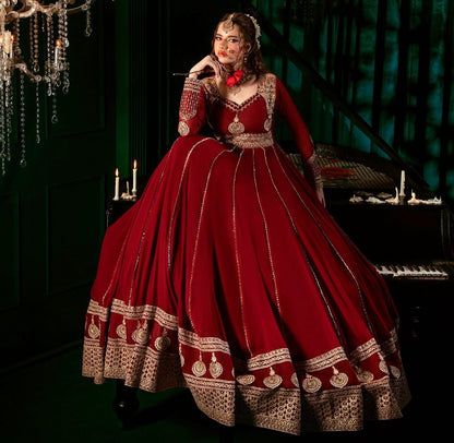 Red Color Beautiful party wear look heavy fox georgette gown pent & dupatta set