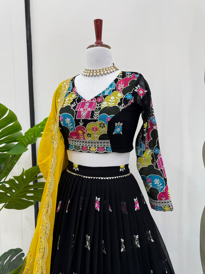 Black Color Partywear Lehenga Choli in Georgete Fabric