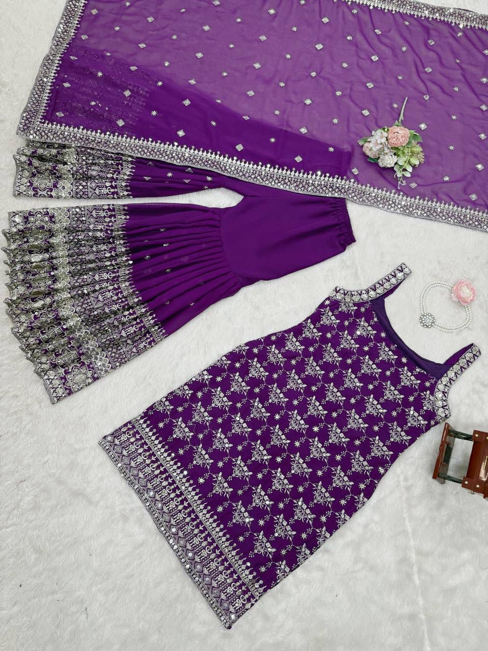 purple colour beautiful partywear sharara dress
