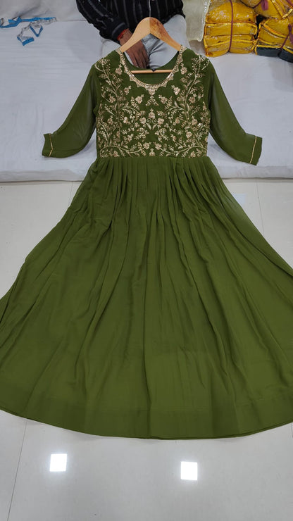 Zari-Thread & Sequins Embroidery gown Made For Desirable Women's Who Deserve It in green color