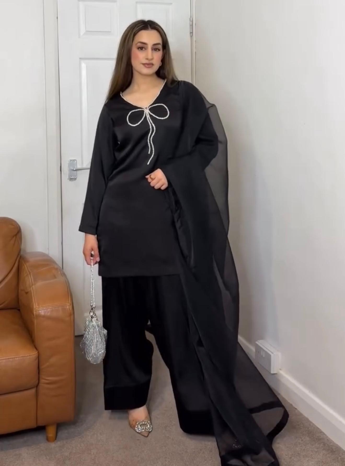 Đěsigner Party Wear Look Pur Natural Crepe Top & Palazzo With Dupatta Set