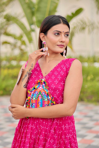 Navratri Special Gamathi Work Gown in pink color