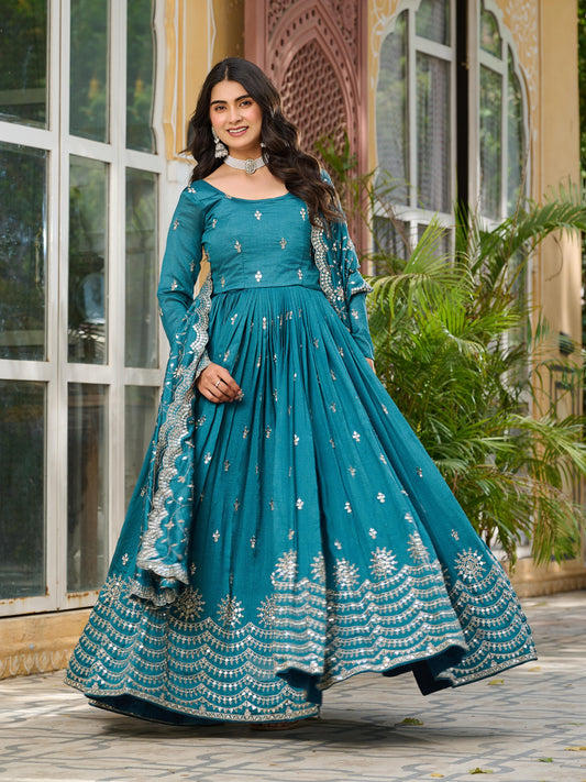 Morpitch Color Beautiful Partywear Gown in Vichitra Silk