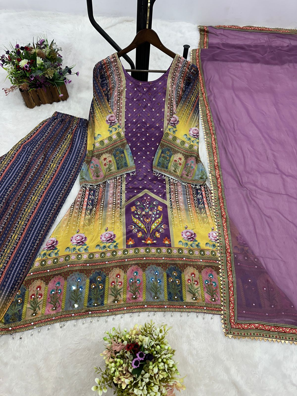 fancy design with digital printed a-top- plazzo with dupatta