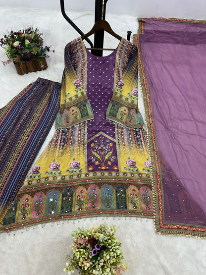 fancy design with digital printed a-top- plazzo with dupatta
