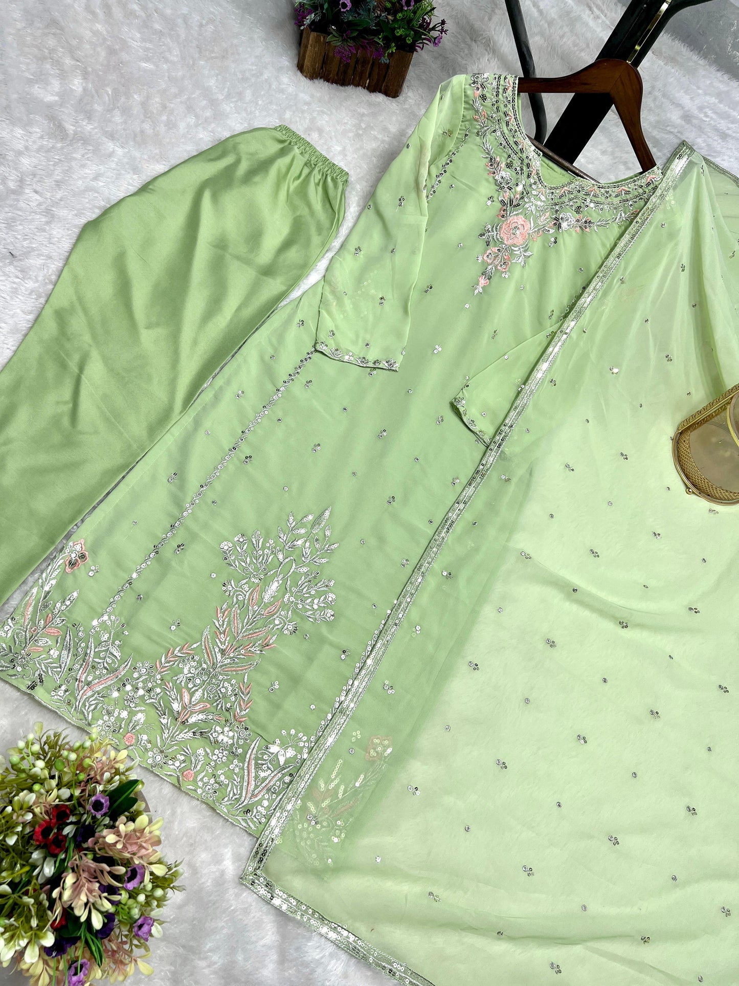 Light Green Color Beautiful Partywear Dress in Georgette Fabric