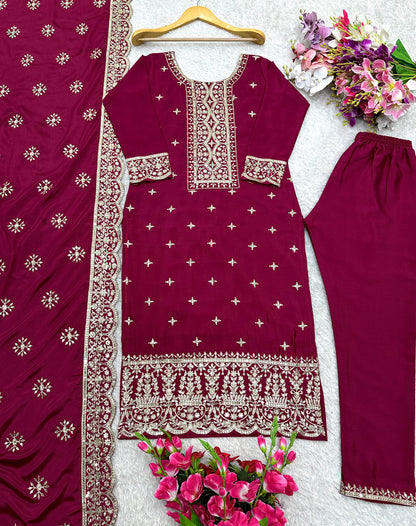 Vichitra Silk Top-Pent And Dupatta Set Fully Stitched Ready To Wear