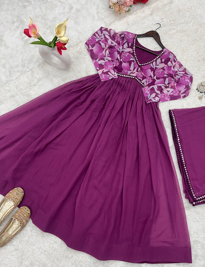 Purple Color Beautiful Partywear ANarkali Dress with dupatta