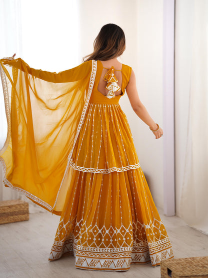 yellow Color Beautiful Partywear Dress in Georgette Fabric