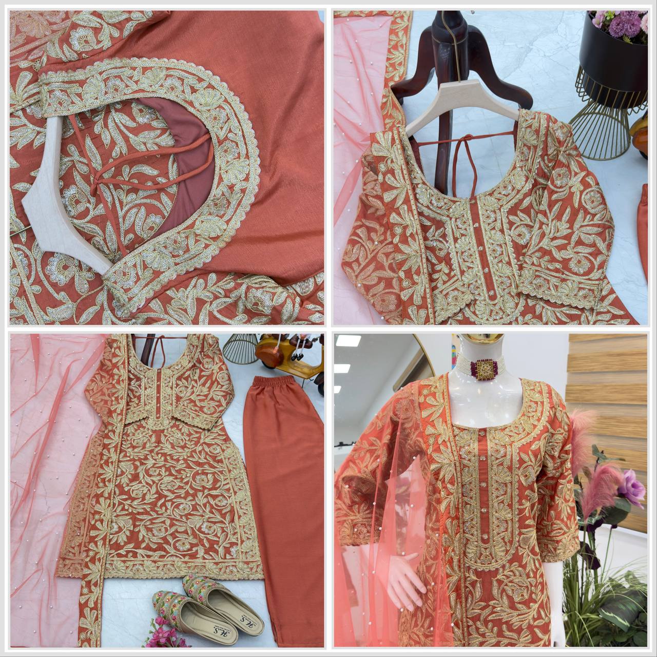 Red Color PArtywear Dress in Chinon Fabric