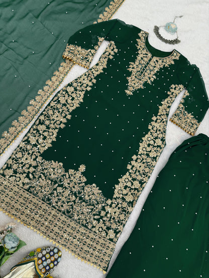 Green Color Beautiful Georgette FAbric Plazo Dress