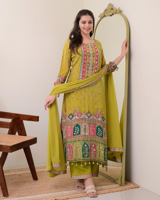 Yellow Color Beautiful Partywear Dress in Muslin Cotton Fabric