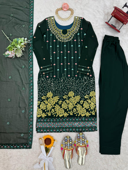 Green Color Partywear Dress in Georgette FAbric