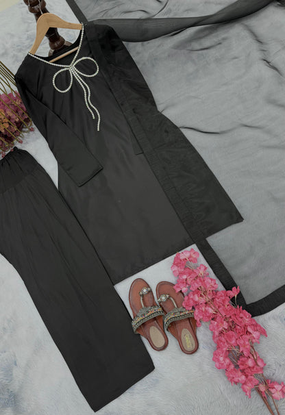 Đěsigner Party Wear Look Pur Natural Crepe Top & Palazzo With Dupatta Set
