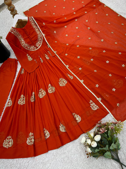 georgette with embroidery sequence work gown and dupatta set fully stitched