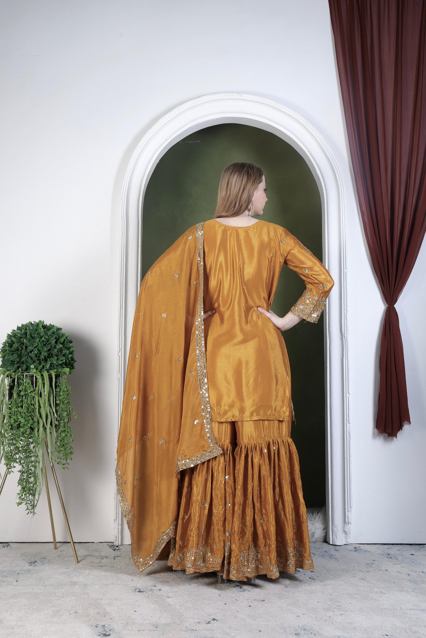 Embroidery And Sequence Worked Top-Sharara And Dupatta Set Fully Stitched Ready To Wear