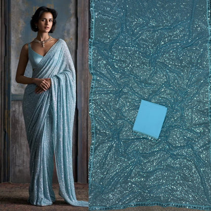Sky BLue Color Beautiful Bollywood Blockbuster Sequins Saree
