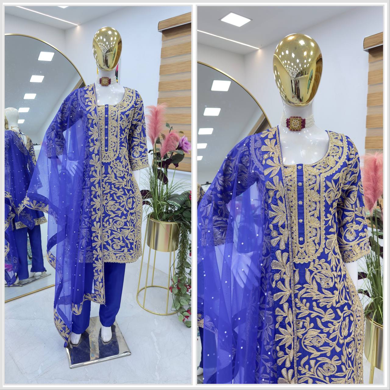 BLue Color PArtywear Dress in Chinon Fabric