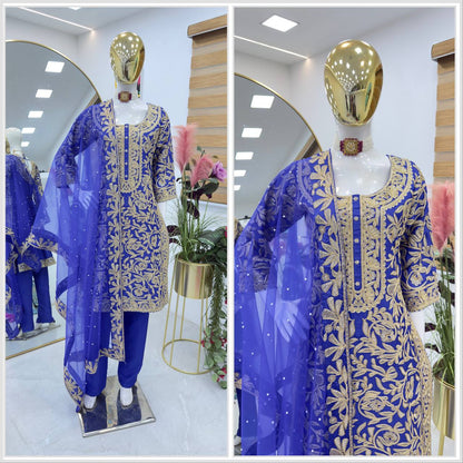 BLue Color PArtywear Dress in Chinon Fabric