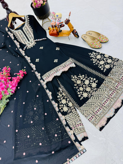Designer Party Top Sharara & Dupatta Set in black color