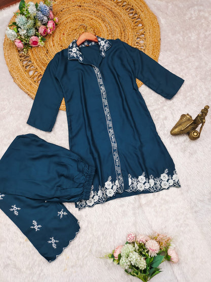 Beautiful Summer Wear Rayon Co-ord set in Blue color