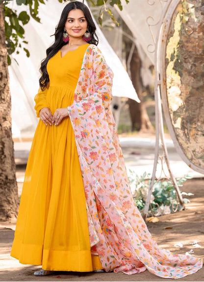 yellow Color Beautiful Anarkali Gown in Georgette Fabric