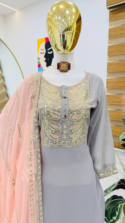 Designer Party Top Pallazo & Dupatta Set