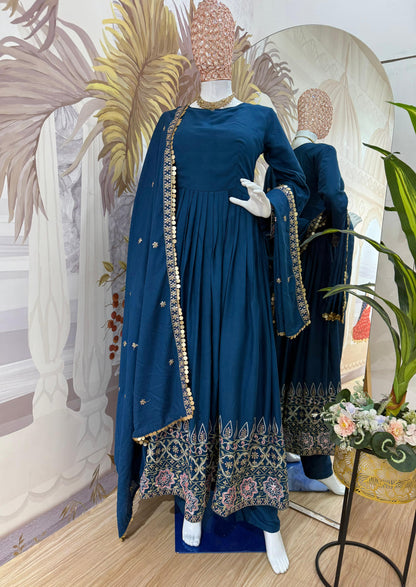 Blue Color Beautiful Anarkali gown in Rayon Fabric