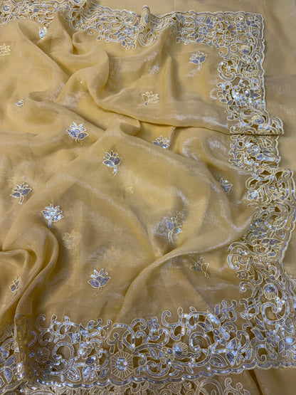 Yellow Color Beautiful  Soft Crunchy Silk Saree